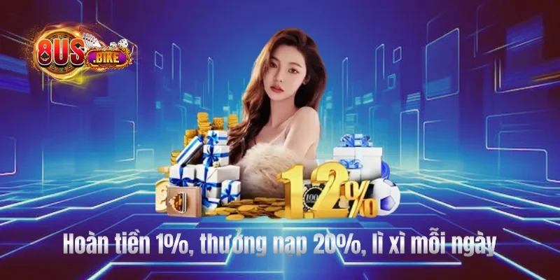 Hoàn tiền 1%, thưởng nạp 20%, lì xì mỗi ngày